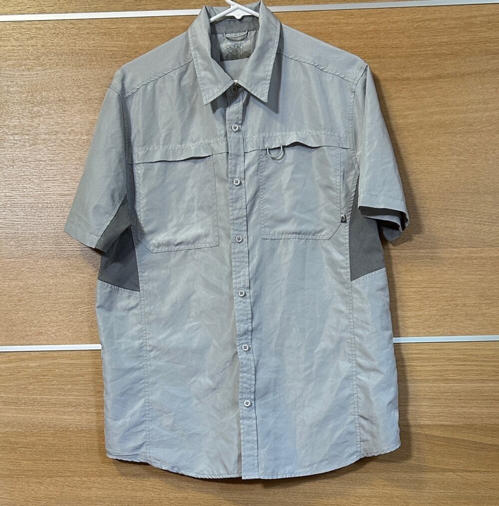 Ocean Coast Men's Sz M Silver & Gray Casual Button Down Shirt fishing beach